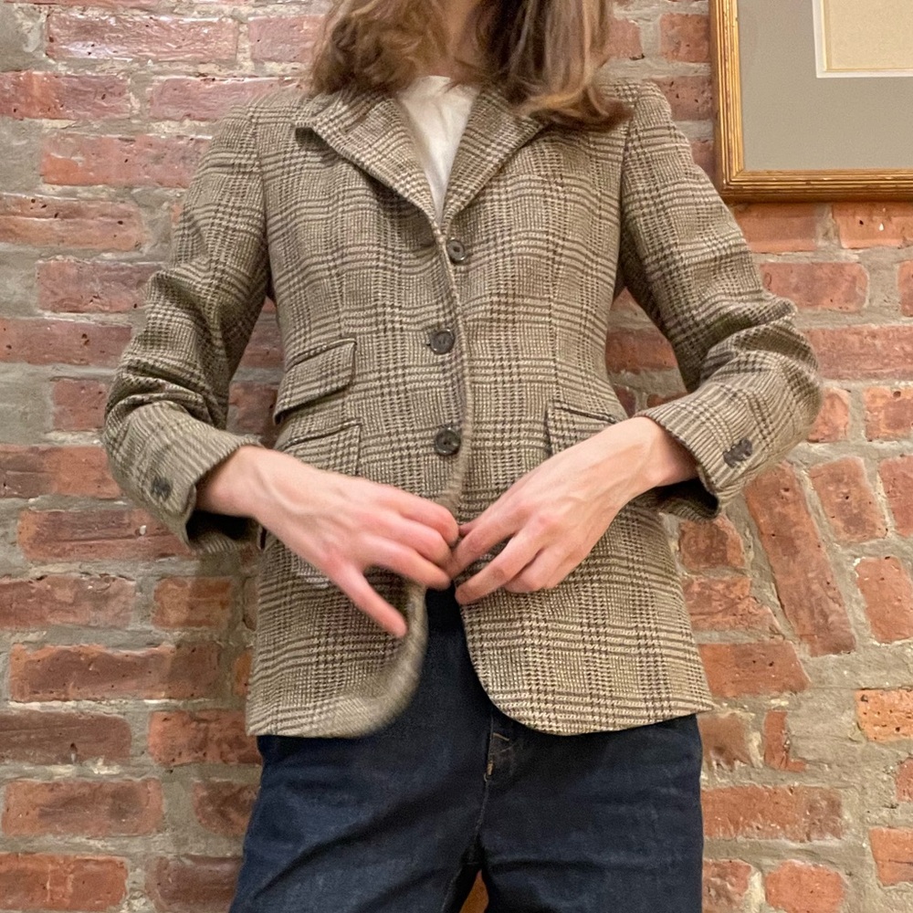 DKNY Vintage Beige Brown Plaid Blazer